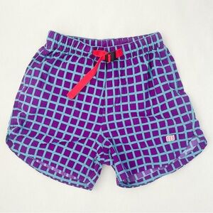 Topo Designs Women’s River Shorts in Purple and Teal Grid Pattern